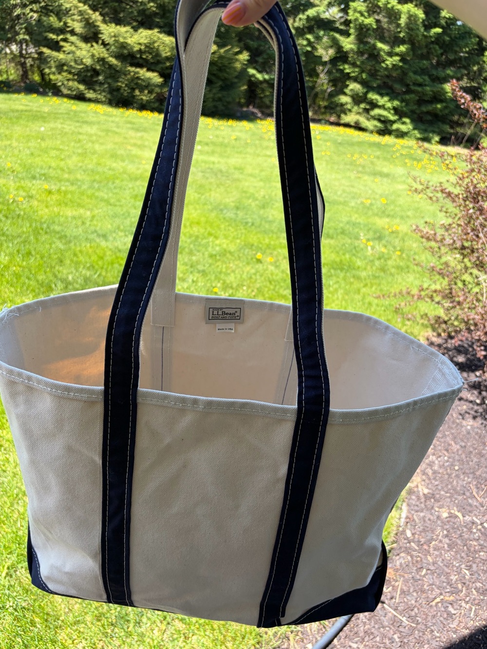 LLbean made in USA boat and tote navy cream large tote bag with long handles - Picture 9 of 13